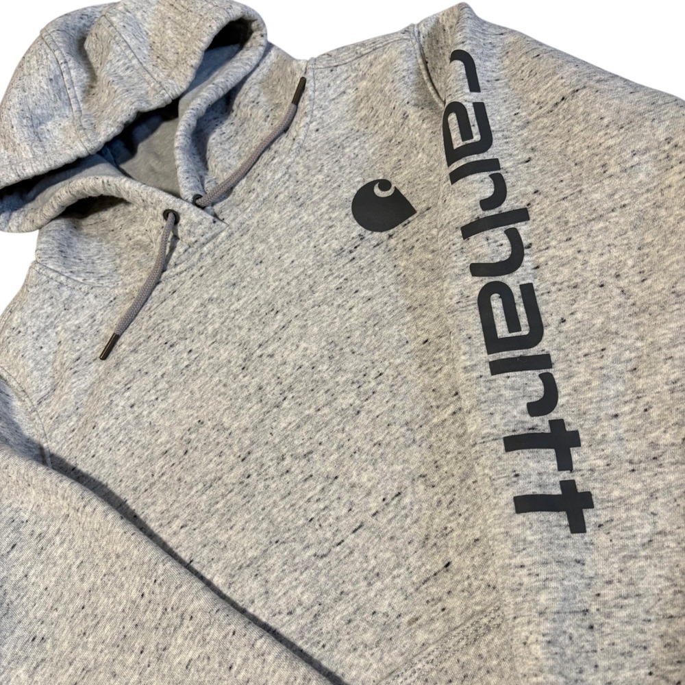 Carhartt Hoodie Boys 16-18 XL Gray Relaxed Fit Logo Sleeve Pullover 102791 E07